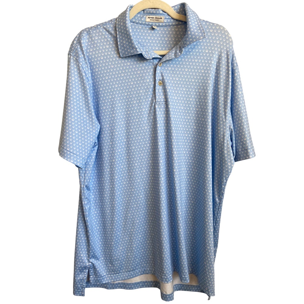 Peter Millar Summer Comfort Skull Print Polo Shirt Blue Mens L